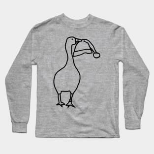 Gaming Goose Steals Christmas Santa Hat Line Drawing Long Sleeve T-Shirt